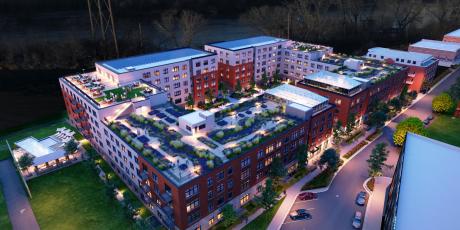 Second & Delaware Passive Building Project Aerial Rendering